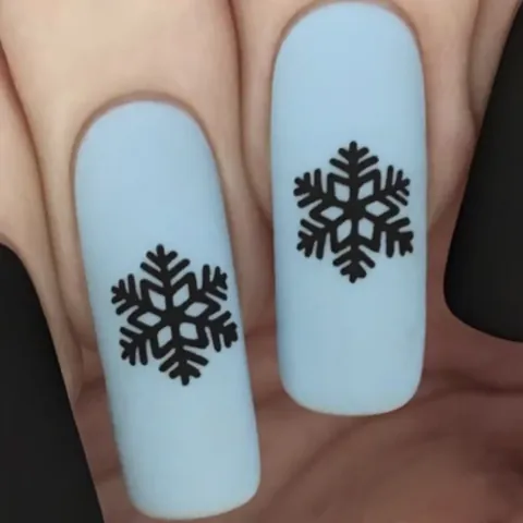 Unghie a Pressione Coffin Nero Opaco Blu Chiaro Con Design a Fiocco di Neve Unghie Finte di Natale Per Donna Bellezza Decorativa