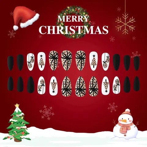 Uñas Postizas de Navidad con Estampado de Leopardo Mate Mujer Plástico ABS Forma Almendra Decoración Uñas Estilo Invierno