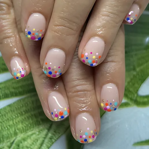 Unghie a Pressione Corte Quadrate a Pois Colorate Dopamina Lucide Unghie Finte per Donna Quotidiane Set Decorazione Unghie
