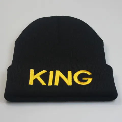 King Queen Letter Embroidery Knit Beanie Hat For Couples Autumn Winter Warm Acrylic Skull Cap Fashion Streetwear Headwear