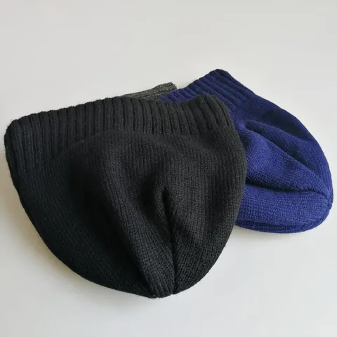 Unisex Winter Warm Acryl Strickmütze Beanie Einfarbig Gerippter Aufschlag Slouchy Skull Cap Für Outdoor Skifahren Täglich