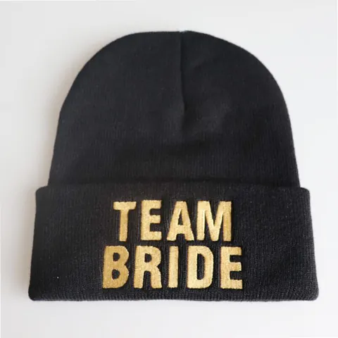 Bestickte Bride Squad Team Bride Mütze Acryl Strick Winter Warme Umschlagmütze Für Hochzeit Junggesellenabschied Damen Accessoires