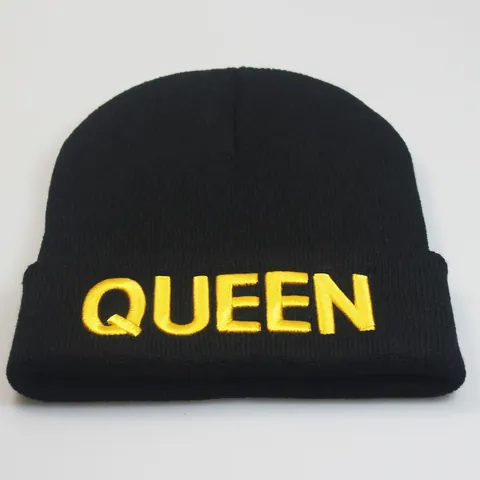 King Queen Letter Embroidery Knit Beanie Hat For Couples Autumn Winter Warm Acrylic Skull Cap Fashion Streetwear Headwear