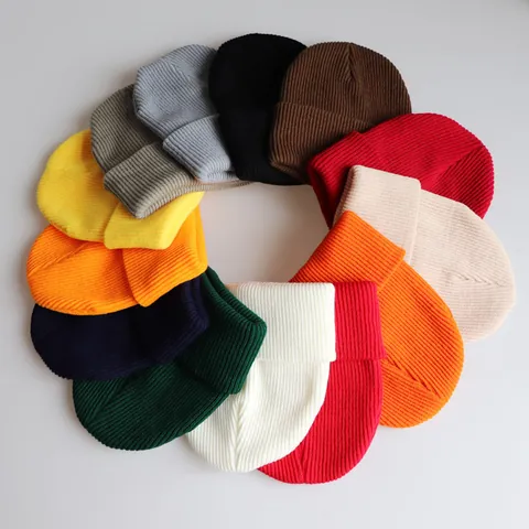 Einfarbig Acryl Gerippter Strick Beanie Für Herren Damen Warm Winter Umschlagmütze Outdoor Ski Hip Hop Hut