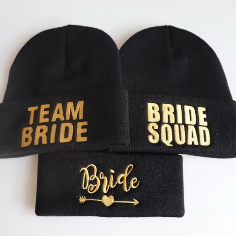 Bestickte Bride Squad Team Bride Mütze Acryl Strick Winter Warme Umschlagmütze Für Hochzeit Junggesellenabschied Damen Accessoires