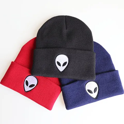 Unisex Alien Stickerei Strickmütze Weiches Acryl Warme Wintermütze Hip Hop Streetwear Gerippte Manschette Skull Cap Für Damen Herren