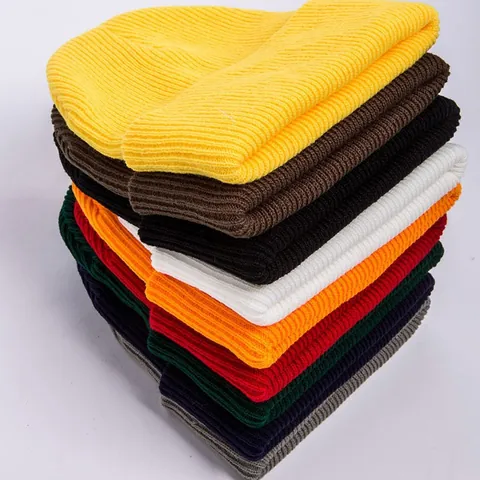 Einfarbig Acryl Gerippter Strick Beanie Für Herren Damen Warm Winter Umschlagmütze Outdoor Ski Hip Hop Hut