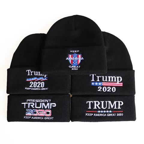 Presidential Election 2020 Embroidery Knit Beanie Hat US Flag Warm Winter Acrylic Pullover Hip Hop Skull Cap For Adult
