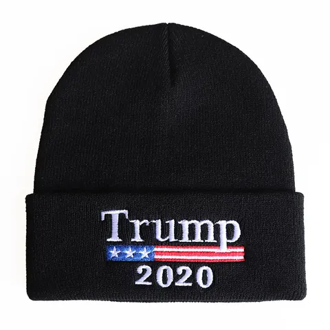 Presidential Election 2020 Embroidery Knit Beanie Hat US Flag Warm Winter Acrylic Pullover Hip Hop Skull Cap For Adult