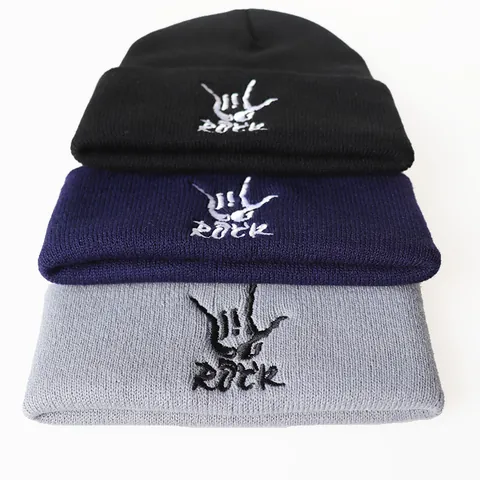 Unisex Πλεκτό Σκουφάκι Με Κέντημα Rock Hand Ακρυλικό Ζεστό Χειμερινό Σκουφάκι Για Άνδρες Γυναίκες Hip Hop Streetwear