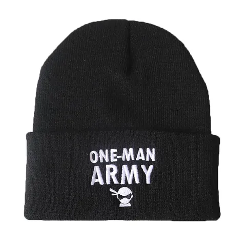 Acryl Buchstabe ONE MAN ARMY Stickerei Strickmütze Mit Umschlag Warme Wintermütze Für Damen Herren Hip Hop Streetwear Kopfbedeckung