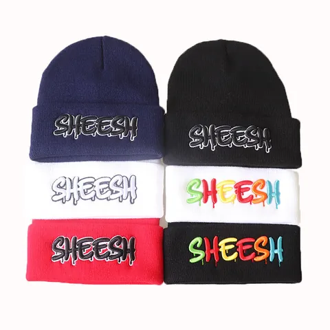 SHEESH Stickerei Strickmütze Mit Umschlag Für Damen Herren Acryl Winter Warm Hip Hop Streetwear Slouchy Skull Cap