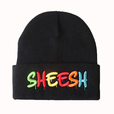 SHEESH Stickerei Strickmütze Mit Umschlag Für Damen Herren Acryl Winter Warm Hip Hop Streetwear Slouchy Skull Cap