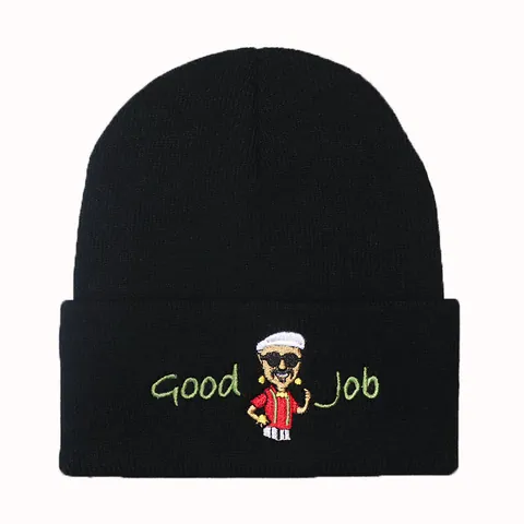 Good Job Cartoonfiguur Borduurwerk Beanie Muts Acryl Gebreide Warme Wintermuts Voor Heren Dames Hip Hop Stijl Skull Cap