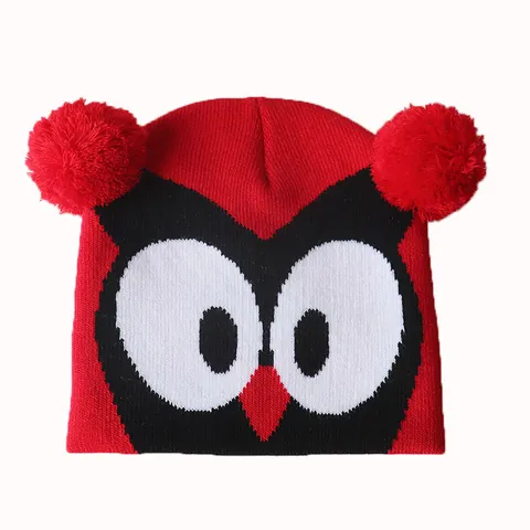 Bonnet en Tricot pour Enfants Animaux de Dessin Animé Avec Doubles Pompons Bonnet d'Hiver Chaud Élastique pour Garçons et Filles