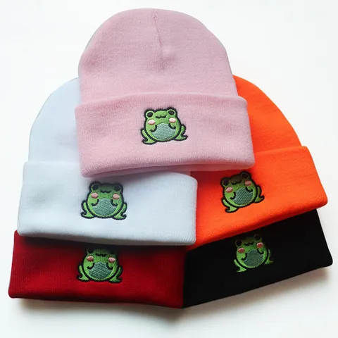 Süße Frosch Stickerei Strickmütze Für Damen Herren Winter Warm Weich Acryl Elastisch Skull Cap Täglich Lässig Outdoor Kopfbedeckung