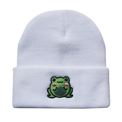 Süße Frosch Stickerei Strickmütze Für Damen Herren Winter Warm Weich Acryl Elastisch Skull Cap Täglich Lässig Outdoor Kopfbedeckung