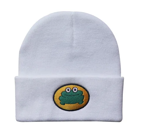 Cartoon Frog Embroidery Knitted Beanie Hat Winter Warm Acrylic Cuffed Beanie Soft Stretchy Casual Skull Cap For Men Women