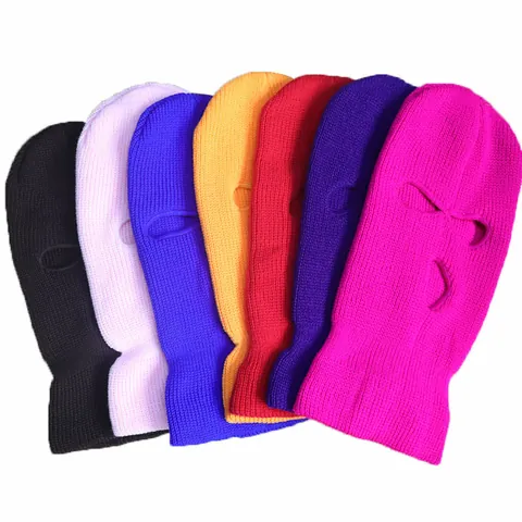 Pasamontañas de Punto de Cara Completa Tres Agujeros Máscara de Esquí de Invierno Para Ciclismo Al Aire Libre Gorro Térmico Cálido Para Hombres Mujeres