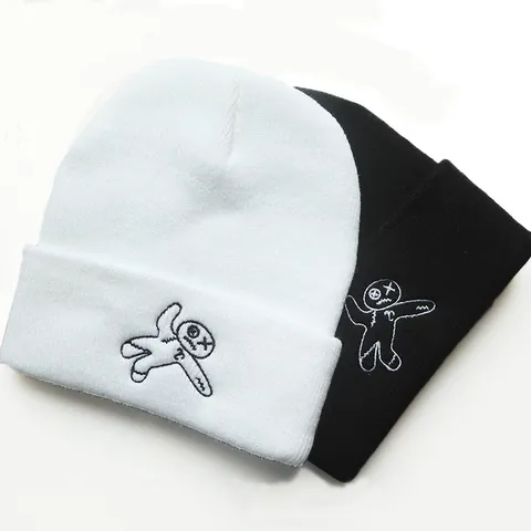 Ragdoll Voodoo Doll Embroidery Knitted Beanie Hat For Men Women Acrylic Winter Warm Streetwear Hip Hop Cuff Skull Cap