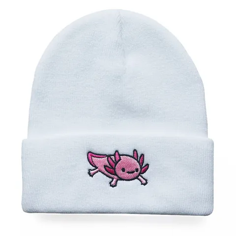 Axolotl Embroidery Acrylic Knit Beanie For Men Women Cartoon Animal Winter Warm Outdoor Sports Cuffed Skull Cap