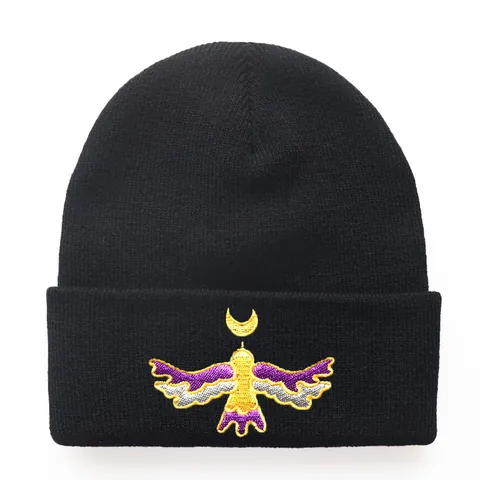 Moon Bird Embroidery Knitted Beanie Hat 100% Acrylic Winter Warm Cuffed Skull Cap For Men Women Outdoor Cycling Sports Hat