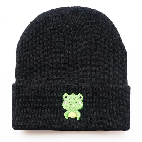 Süße Cartoon Frosch Stickerei Acryl Strickmütze Für Damen Herren Jugendliche Winter Warm Hip Hop Outdoor Sport Beanie Mit Umschlag