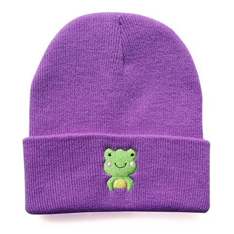 Süße Cartoon Frosch Stickerei Acryl Strickmütze Für Damen Herren Jugendliche Winter Warm Hip Hop Outdoor Sport Beanie Mit Umschlag