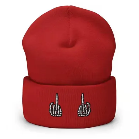 Unisex Hip Hop Beanie Strickmütze Mit Skelett Mittelfinger Stickerei Umschlag Winter Warm Streetwear Rebellischer Stil Mütze
