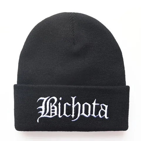 Gothic Letter Bichota Embroidery Knit Beanie For Women Men Winter Warm Acrylic Cuffed Skull Cap Casual Streetwear Hat