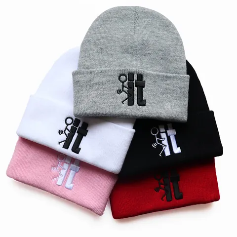 Lustiger Strichmännchen IT Stickerei Umschlagmütze Strickmütze Für Herren Damen Warme Winter Acryl Skull Cap Hip Hop Streetwear