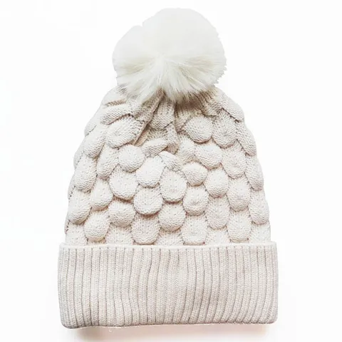 Damen Herren Winter Warme Strickmütze Mit Kunstpelz Bommel Fleece Gefüttert Dickes Blasenmuster Outdoor Slouchy Beanie