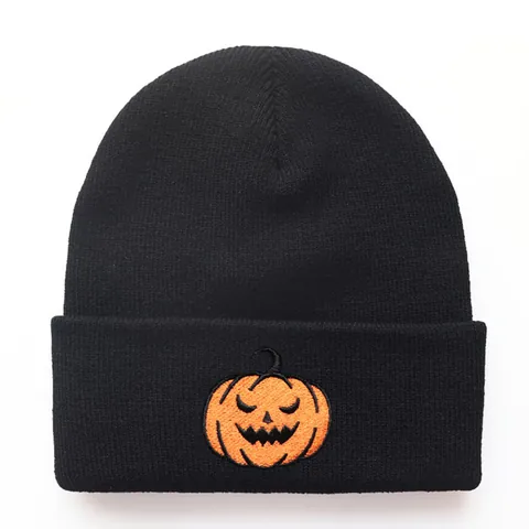 Halloween Kürbis Bestickt Strickmütze Für Damen Herren 100% Acryl Warme Winter Beanie Mütze Mit Umschlag Feiertagsgeschenk