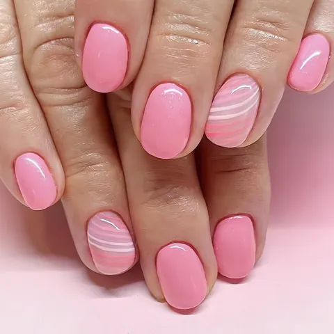 Glossy Pink White Oblique Stripe Press On Nails Short Square Artificial Fake Nails For Women Daily Decorative Manicure
