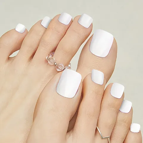 White Matte Press On Toenails Solid Color Square Round Fake Nails For Feet Women Daily Nail Art Decorative Manicure