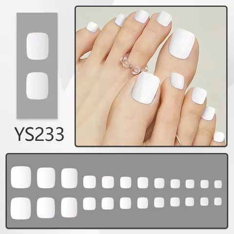 White Matte Press On Toenails Solid Color Square Round Fake Nails For Feet Women Daily Nail Art Decorative Manicure