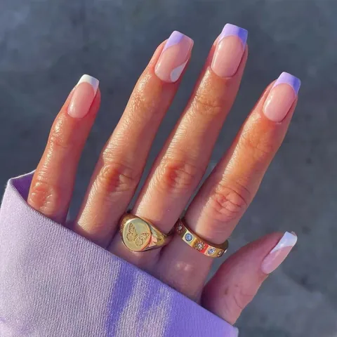 French Style Lavender Purple White Contrast Color Square Round Press On Nails Short Fake Nails Tips For Women Manicure