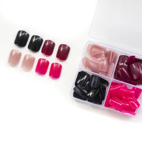 Faux Ongles Carrés Courts Brillants Et Boîte De Rangement Pour Femmes Ongles Artificiels Décoratifs Manucure Minimaliste