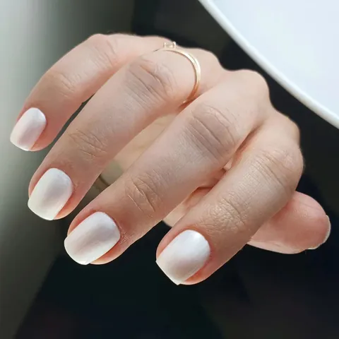 Short Glossy Square Press On Nails Pearlescent White Solid Color Full Cover False Nails For Women Daily Manicure