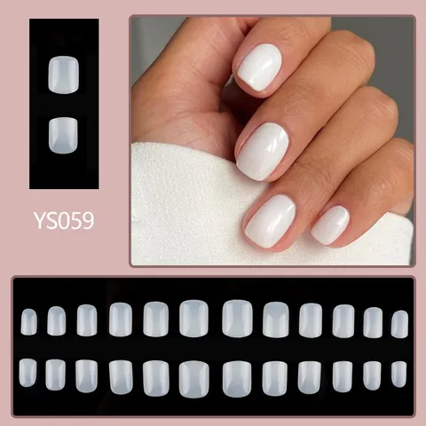 Creamy White Glossy Short Square Press On Nails Minimalist Solid Color Artificial Fake Nails For Women Daily Manicure DIY