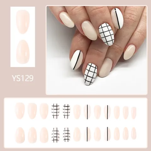 Minimalistisch Gittermuster Press On Nägel Nude Rosa Beige Oval Künstliche Nägel Für Damen Tägliche Schönheit Dekorative Nägel