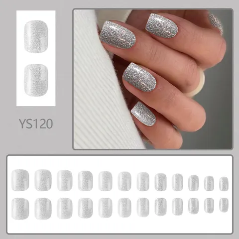 Silber Glitzer Press On Nägel Kurz Eckig Minimalistischer Verlauf Matt Falsche Nägel Damen Nagelkunst Dekoration Party