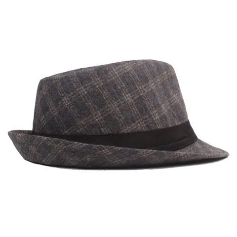 Men British Vintage Checkered Fedora Hat Retro Plaid Jazz Hat Winter Warm Gentleman Hat Black Grey Coffee Fashion Headwear