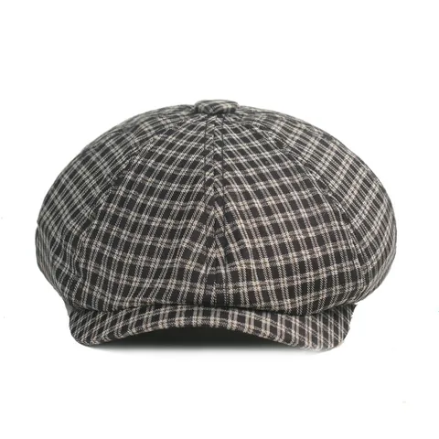 Britisch Retro Karierte Schiebermütze Für Damen Herren Vintage Beret Achteckige Mütze Mit Lederlabel Verstellbare Cabbie Hut