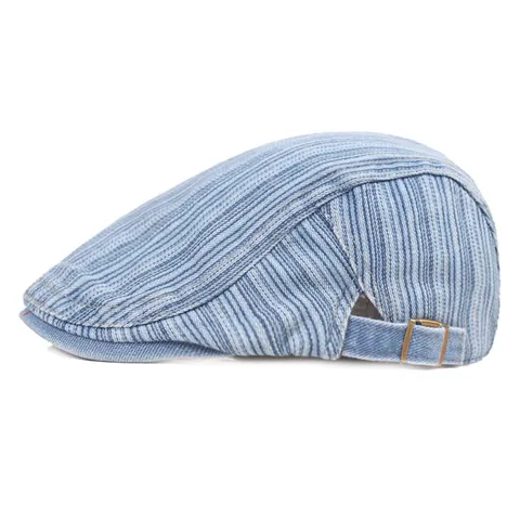 Berretto Newsboy in Cotone a Righe Vintage Donna Uomo Coppola Regolabile da Esterno Traspirante Retro Stile Britannico Ivy Cap