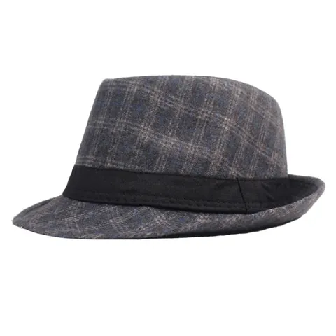 Men British Vintage Checkered Fedora Hat Retro Plaid Jazz Hat Winter Warm Gentleman Hat Black Grey Coffee Fashion Headwear