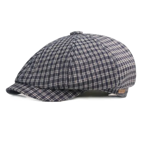 Britisch Retro Karierte Schiebermütze Für Damen Herren Vintage Beret Achteckige Mütze Mit Lederlabel Verstellbare Cabbie Hut