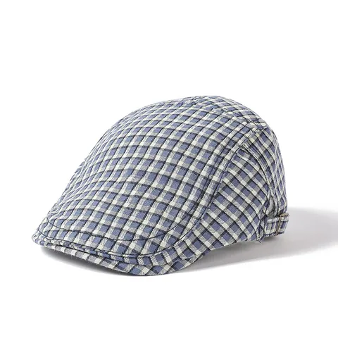 Boina Vintage de Cuadros para Hombre Mujer Estilo Británico Gorra Plana Ajustable Poliéster Cuadros Newsboy Sombrero Retro Casual Al Aire Libre