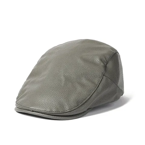 Retro PU Leather Flat Cap For Men Women Vintage British Style Ivy Cap Windproof Solid Color Lychee Pattern Newsboy Hat