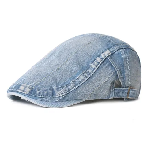 Vintage Washed Denim Flat Cap Adjustable Cotton Beret Hat Retro British Style Ivy Cap For Men Women Casual Sunshading Newsboy Hat